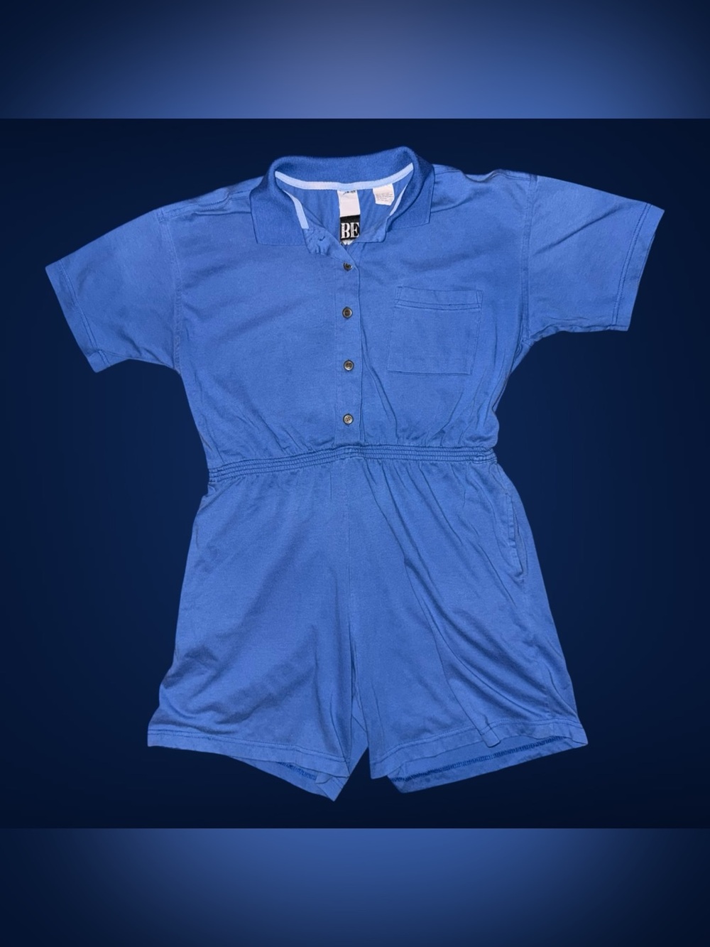 Vintage 80s-90s Basic Essentials Blue Short-Sleeve Polo Romper Women’s Small